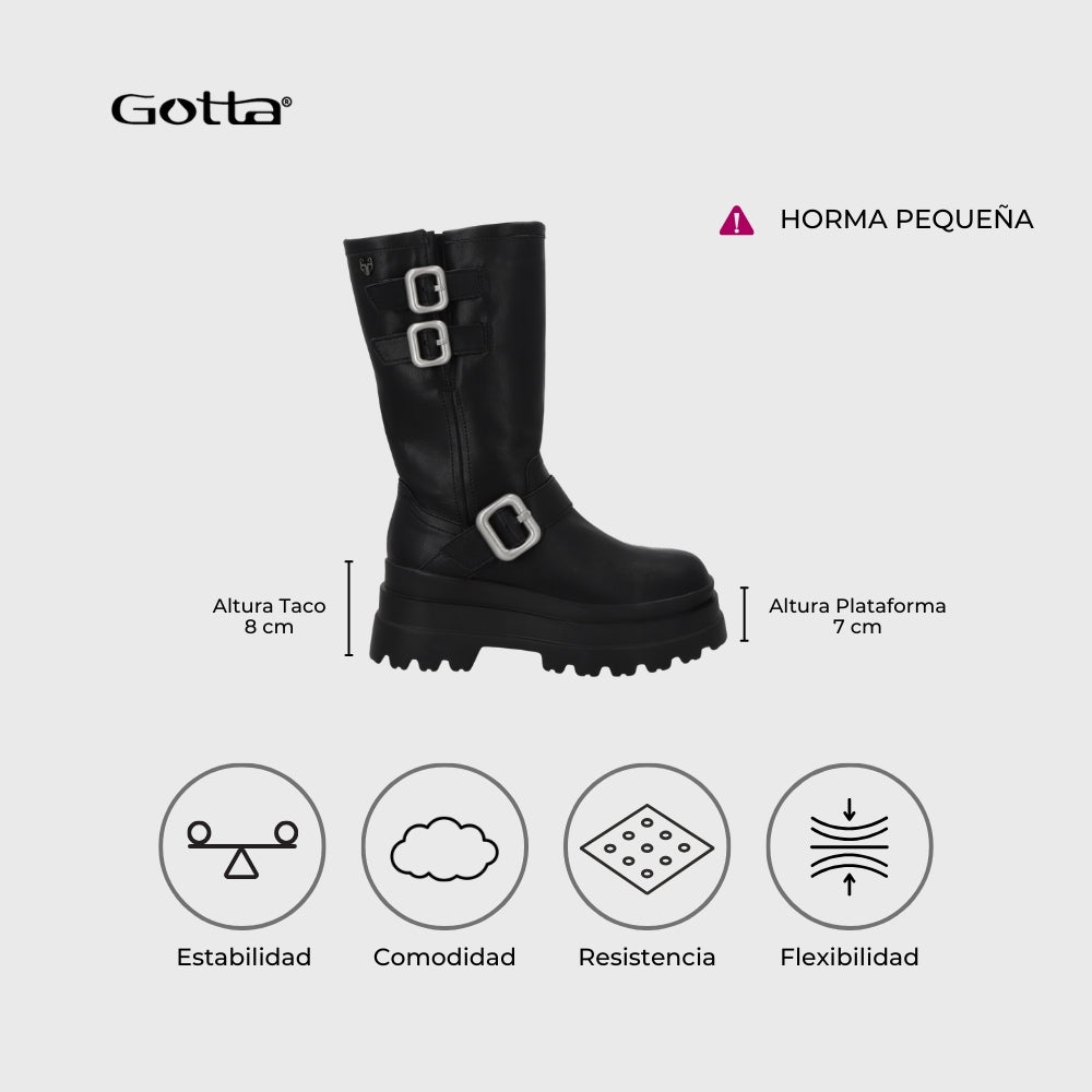 Bota Plataforma Negra Mujer 36037 - Gotta Chile
