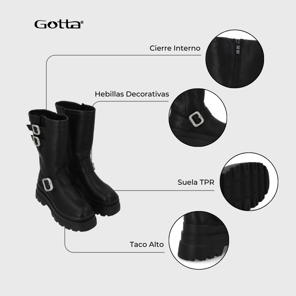 Bota Plataforma Negra Mujer 36037 - Gotta Chile