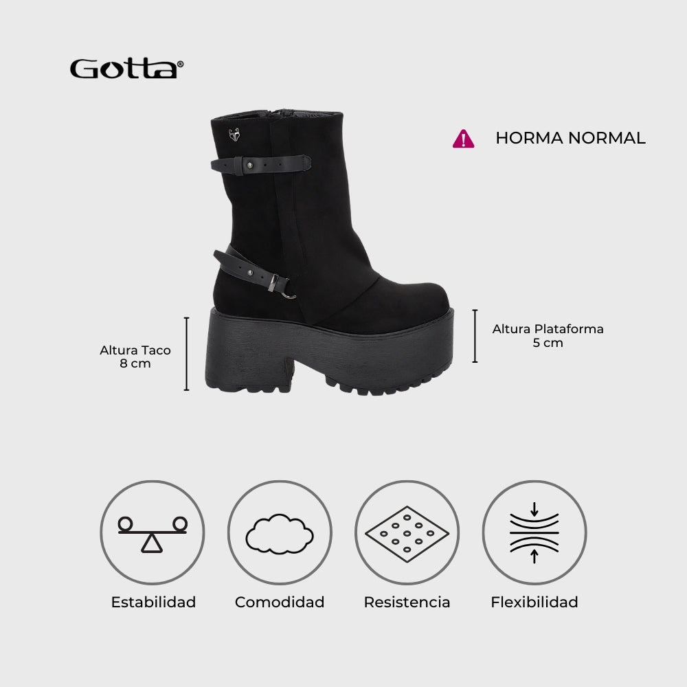 Botin Plataforma Negro Mujer 15179