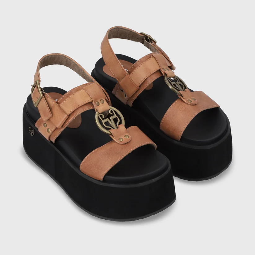 Sandalia Plataforma Camel Mujer 35186