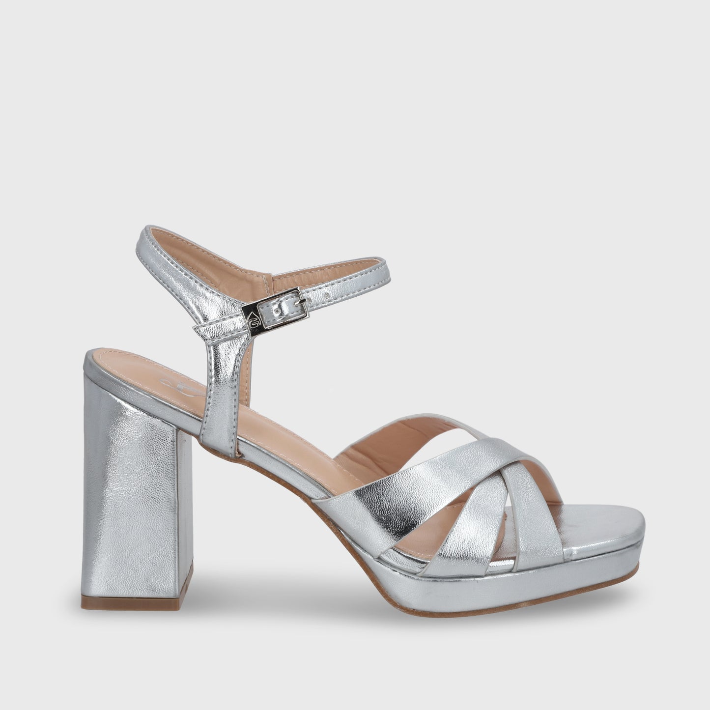 Sandalia Taco Plateada Mujer 45902
