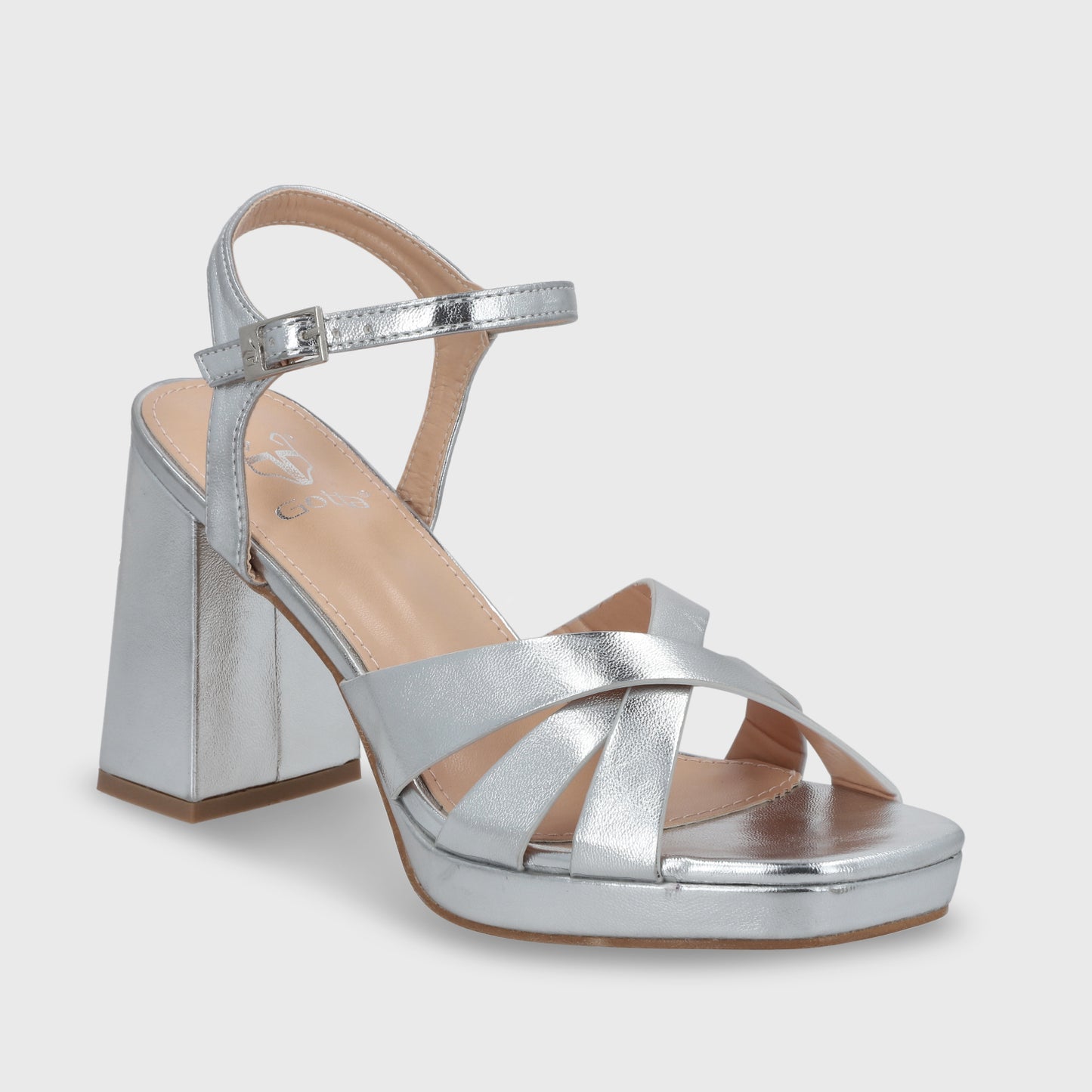 Sandalia Taco Plateada Mujer 45902