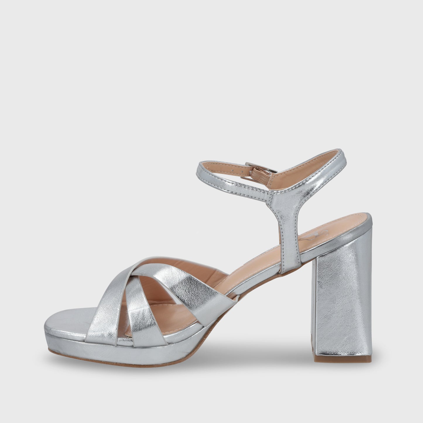 Sandalia Taco Plateada Mujer 45902