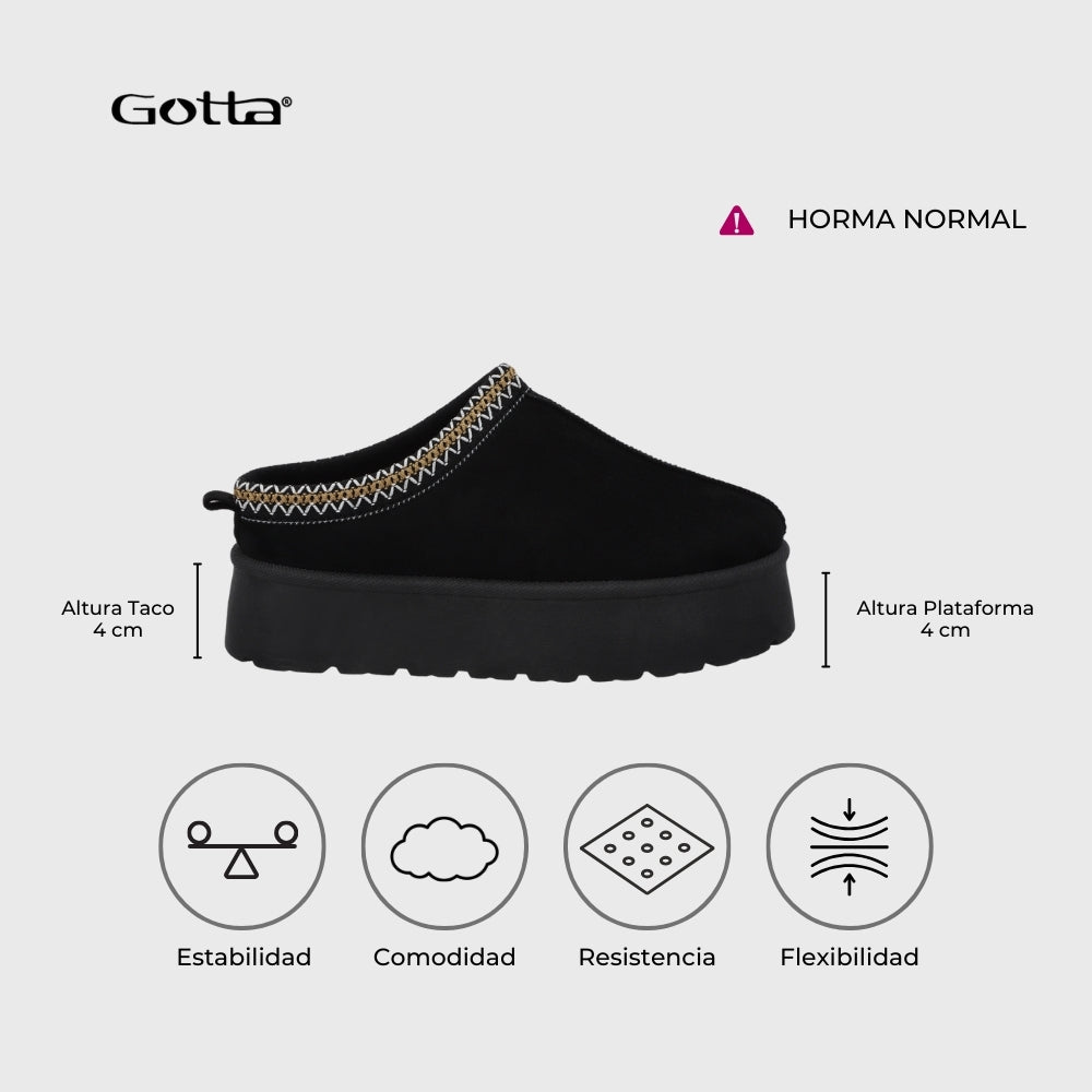 Pantufla Plataforma Negra Mujer 48112