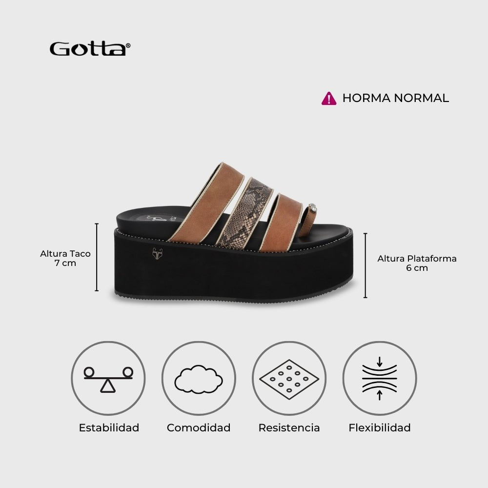 Sandalia Plataforma Camel Mujer 15662 - Gotta Chile