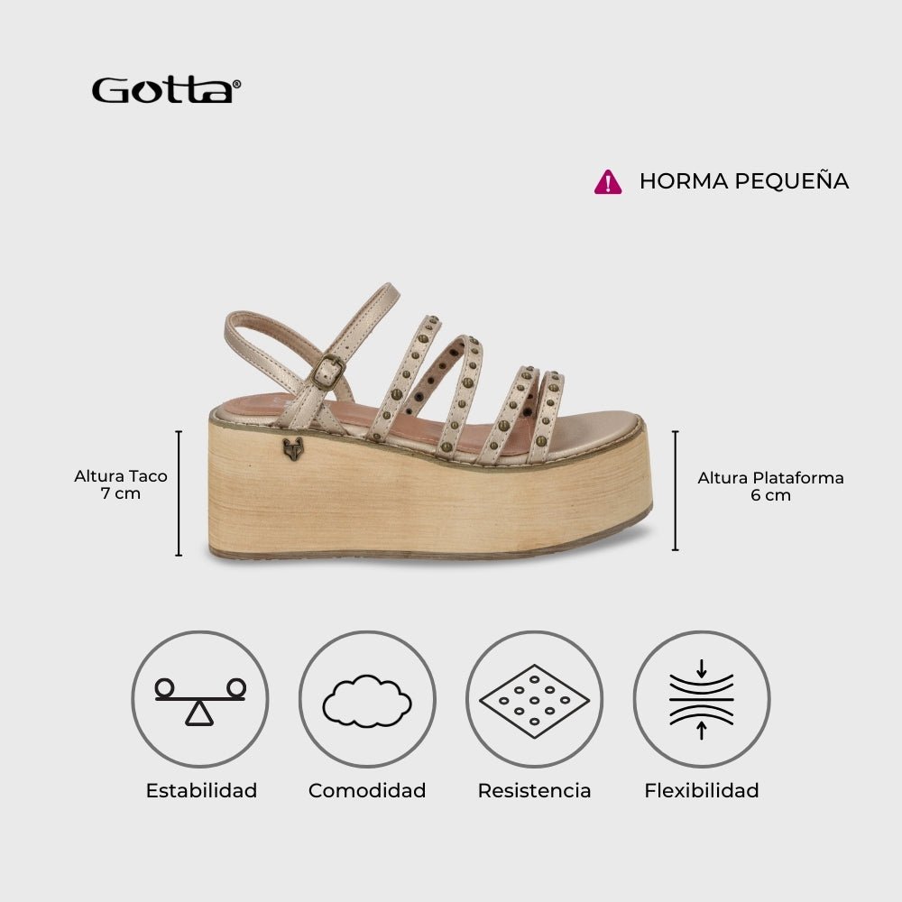 Sandalia Plataforma Dorada Mujer 15629 - Gotta Chile