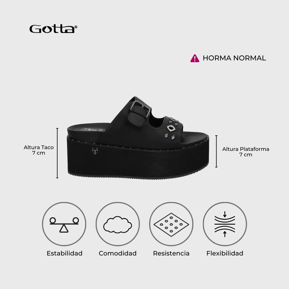 Sandalia Plataforma Negro Mujer 1566D - Gotta Chile