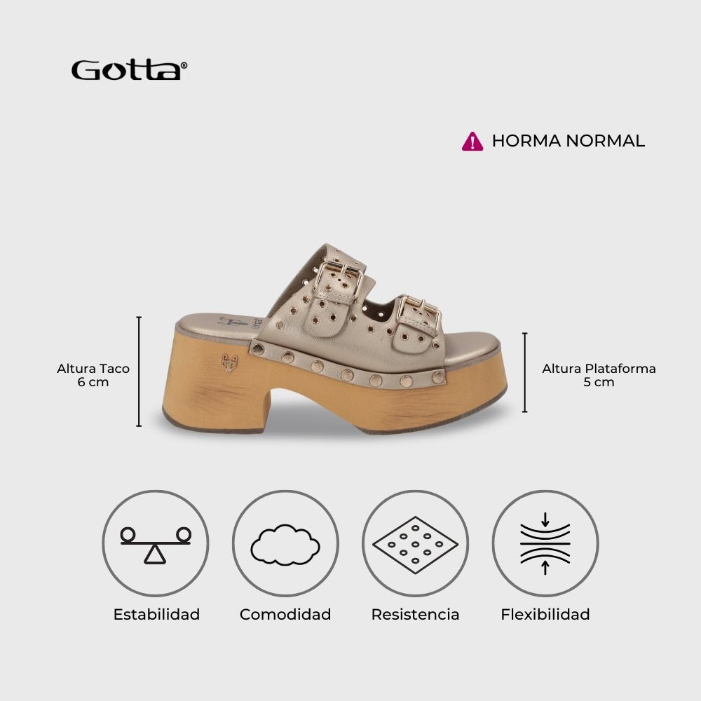 Sandalia Plataforma Oro Mujer 35266 - Gotta Chile