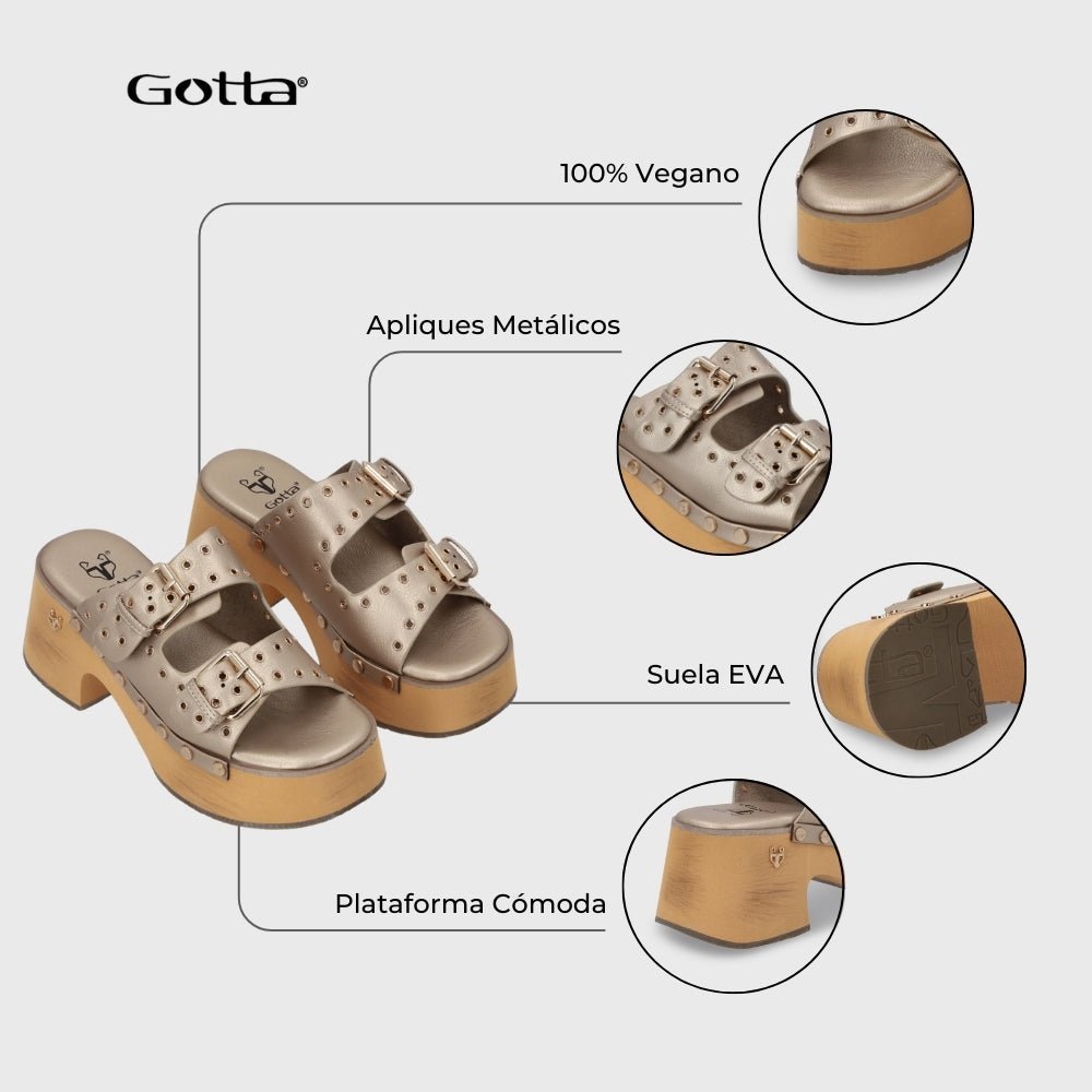 Sandalia Plataforma Oro Mujer 35266 - Gotta Chile