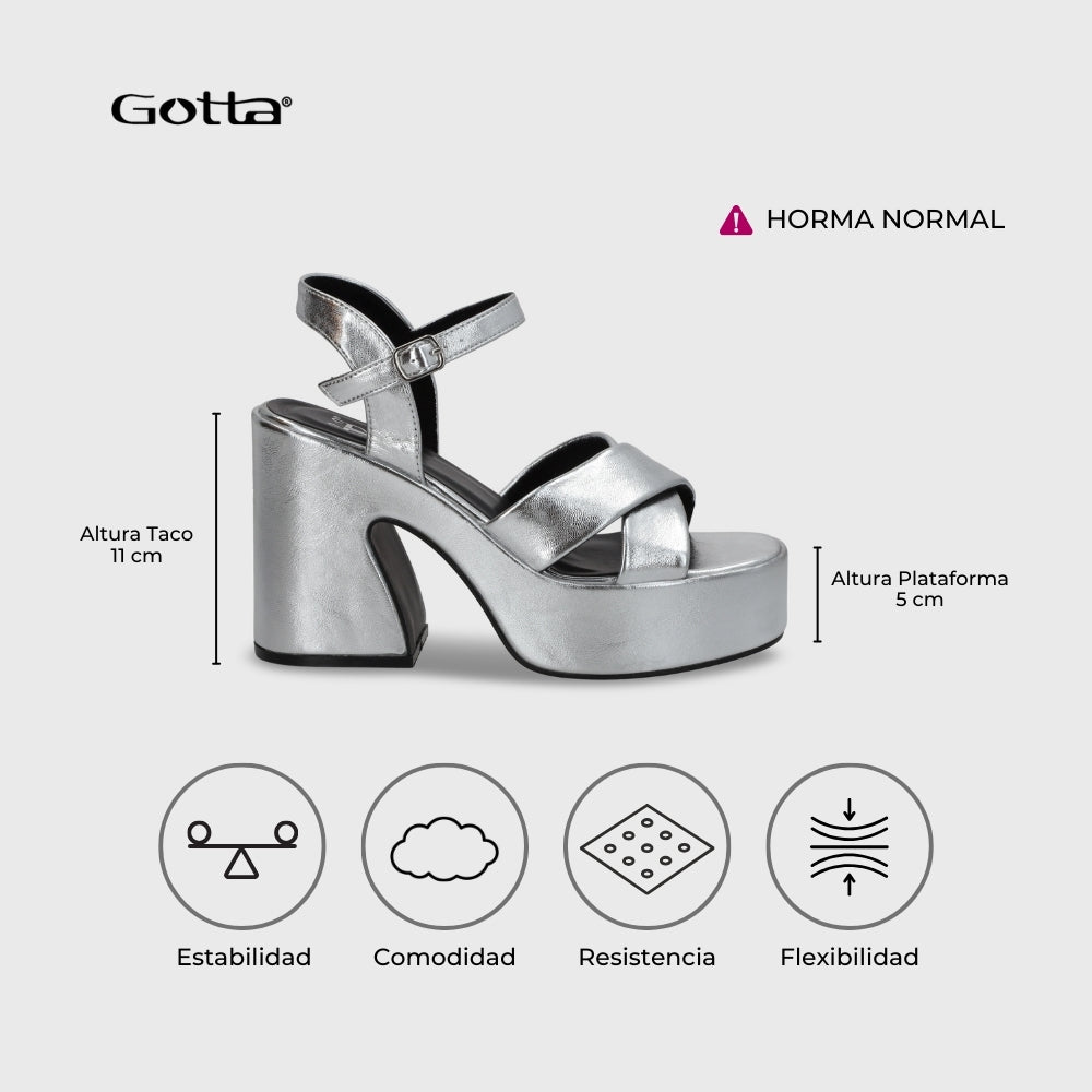 Sandalia Plataforma Plateada Mujer 45701 - Gotta Chile
