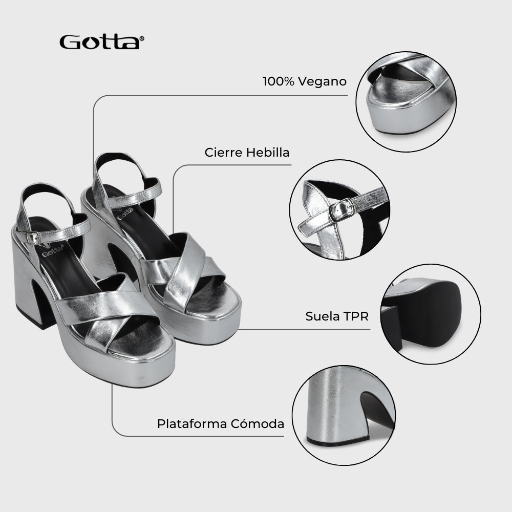 Sandalia Plataforma Plateada Mujer 45701 - Gotta Chile