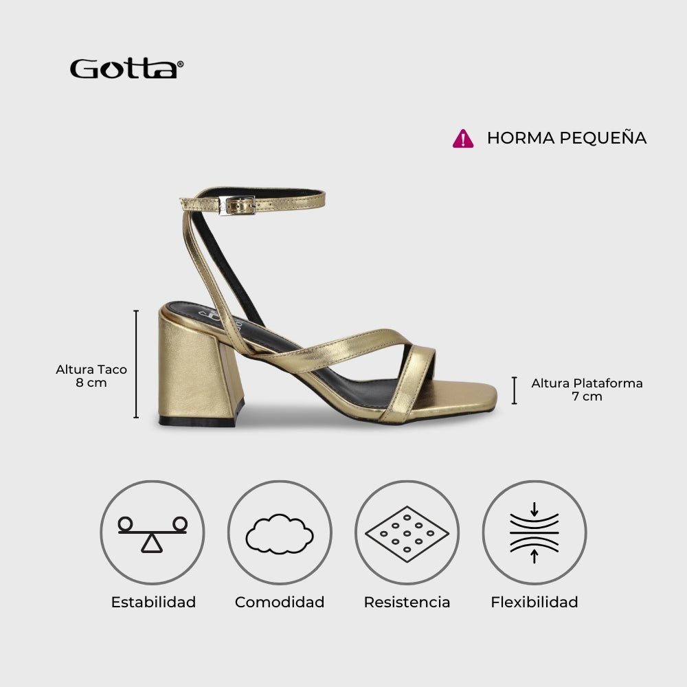 Sandalia Taco Dorada Mujer 35132 - Gotta Chile
