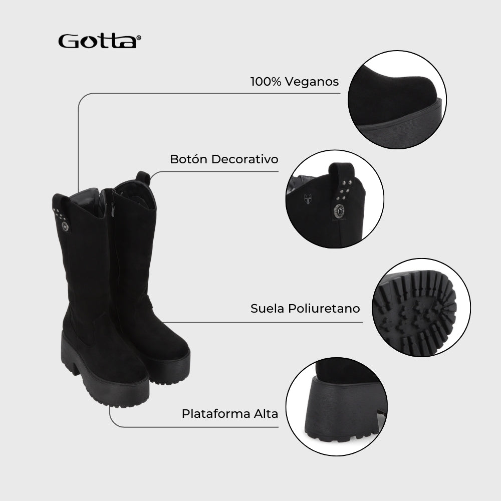 Bota Plataforma Negra Mujer 15170 - Gotta Chile