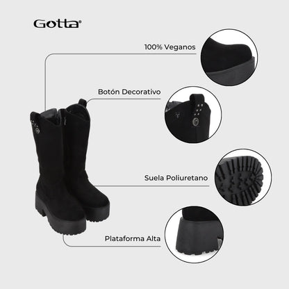 Bota Plataforma Negra Mujer 15170 - Gotta Chile