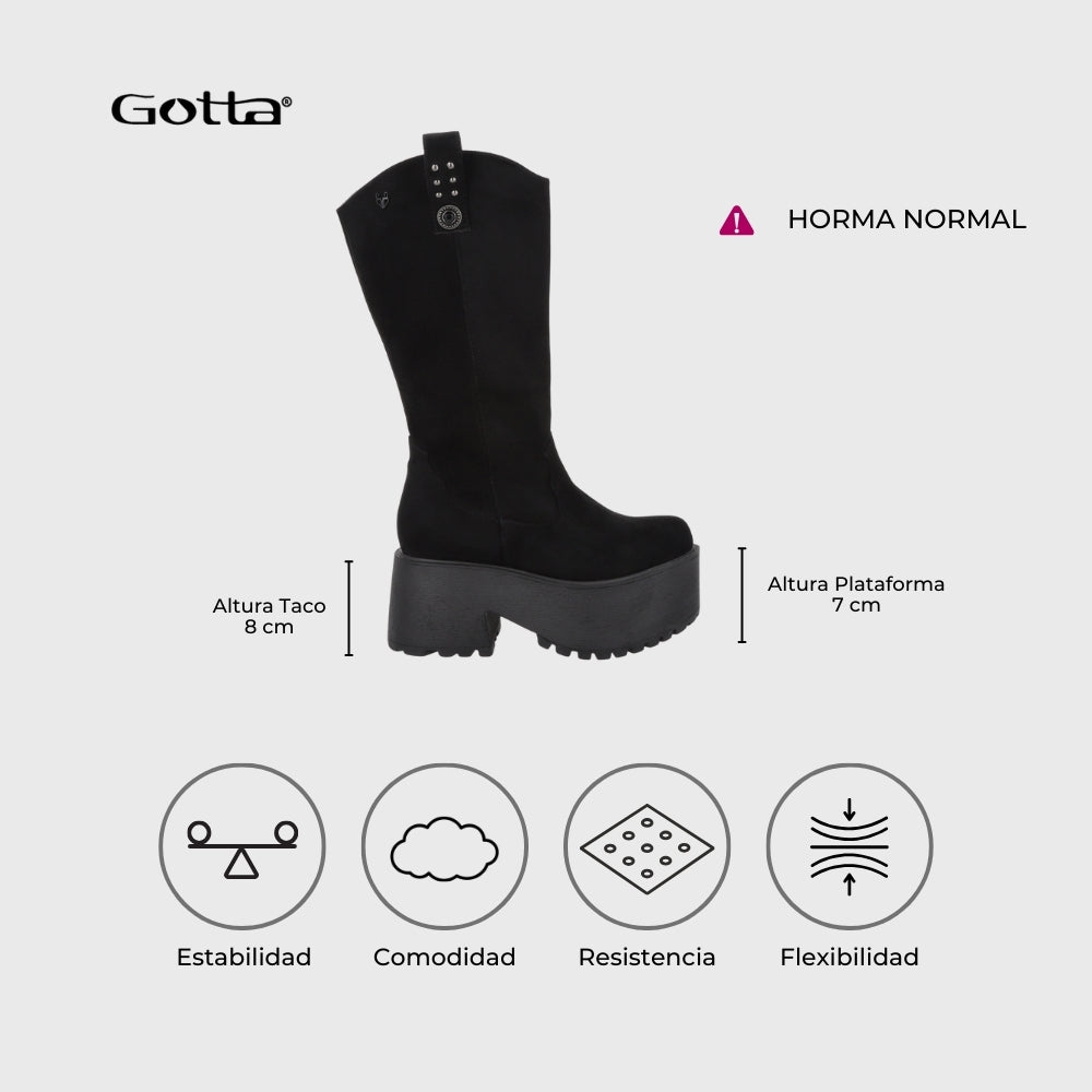 Bota Plataforma Negra Mujer 15170 - Gotta Chile
