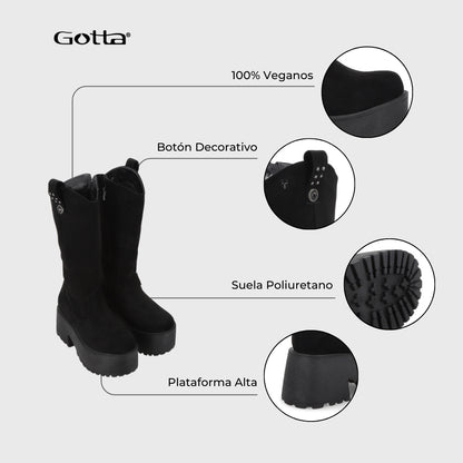 Bota Plataforma Negra Mujer 15170