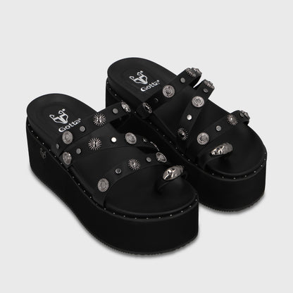 Sandalia Plataforma Negra Mujer 1566G