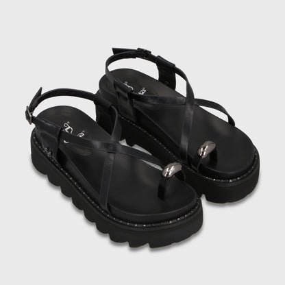 Sandalia Plataforma Negra Mujer 1573G
