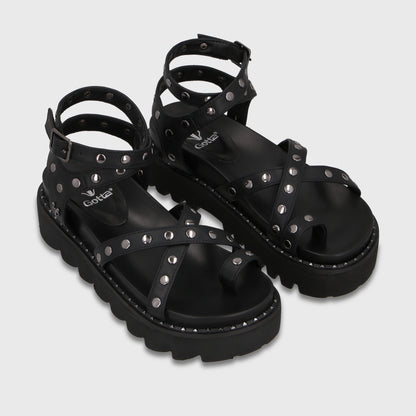 Sandalia Plataforma Negra Mujer 1573H