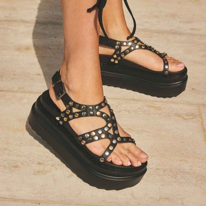 Sandalia Plataforma Negra Mujer 25236