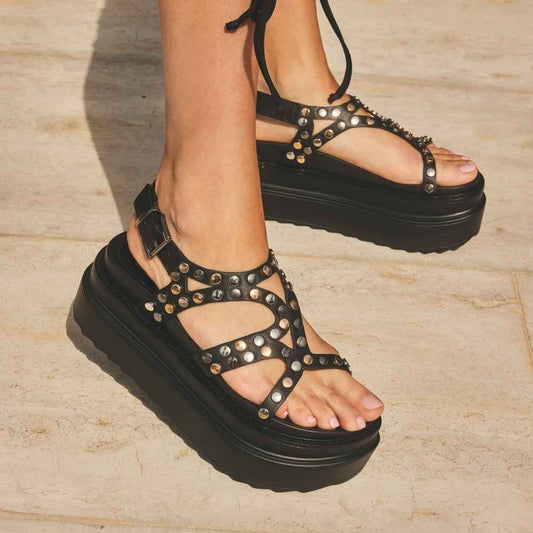 Sandalia Plataforma Negra Mujer 25236