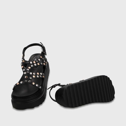 Sandalia Plataforma Negra Mujer 25236