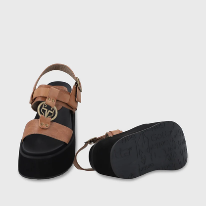 Sandalia Plataforma Camel Mujer 35186