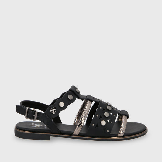 Sandalia Plano Negro Mujer 55212