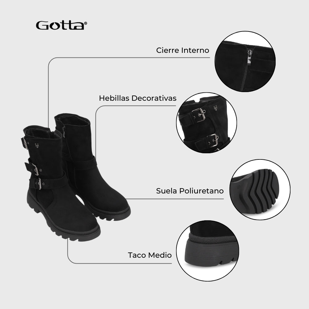 Botin Plataforma Negro Mujer 55280