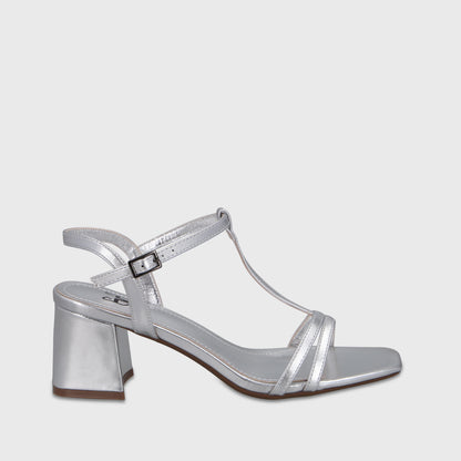 Sandalia Taco Plateada Mujer 64031