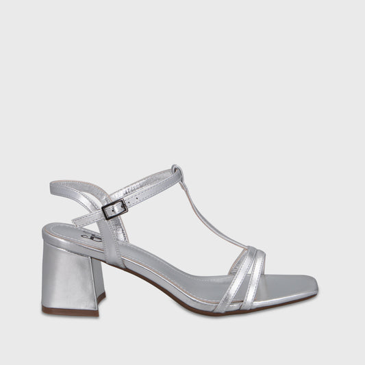 Sandalia Taco Plateada Mujer 64031