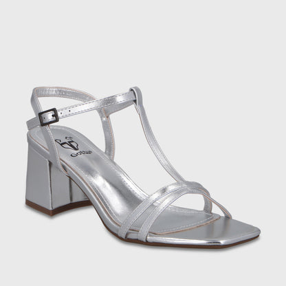 Sandalia Taco Plateada Mujer 64031