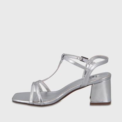 Sandalia Taco Plateada Mujer 64031