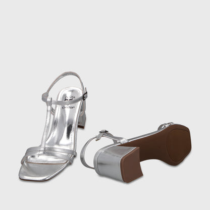 Sandalia Taco Plateada Mujer 64031
