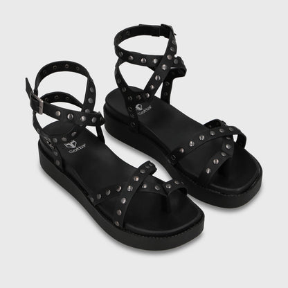 Sandalia Plataforma Negra Mujer 64170