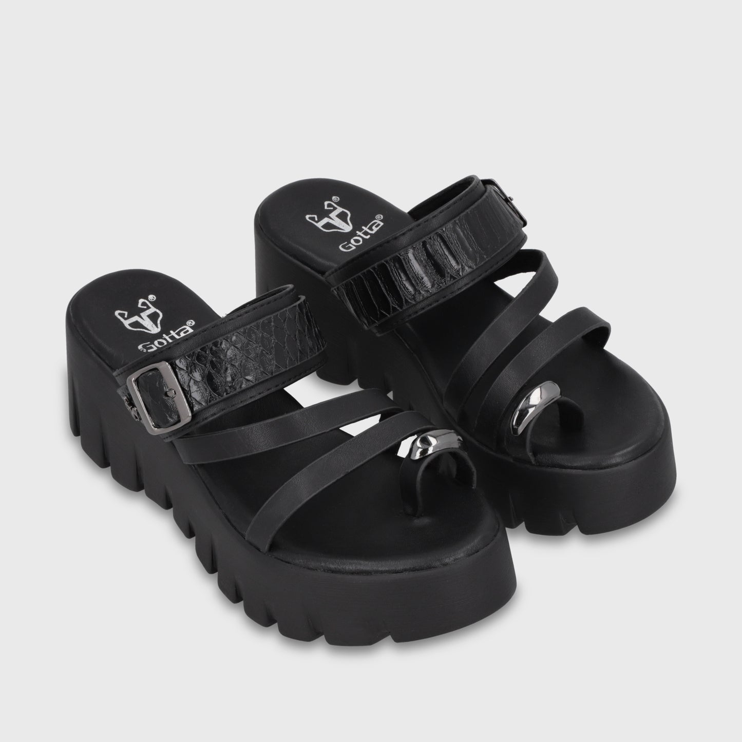 Sandalia Plataforma Negra Mujer 65941