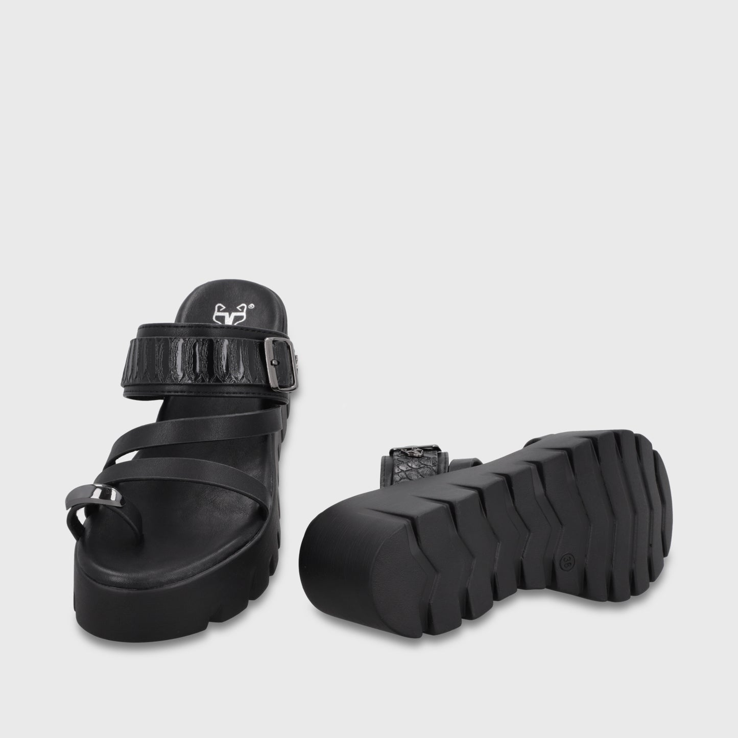 Sandalia Plataforma Negra Mujer 65941
