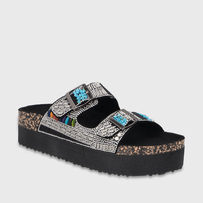 Sandalia Plataforma Negra Mujer 65952