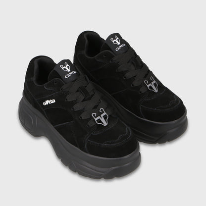 Zapatilla Plataforma Cuero Negra Mujer 9724A