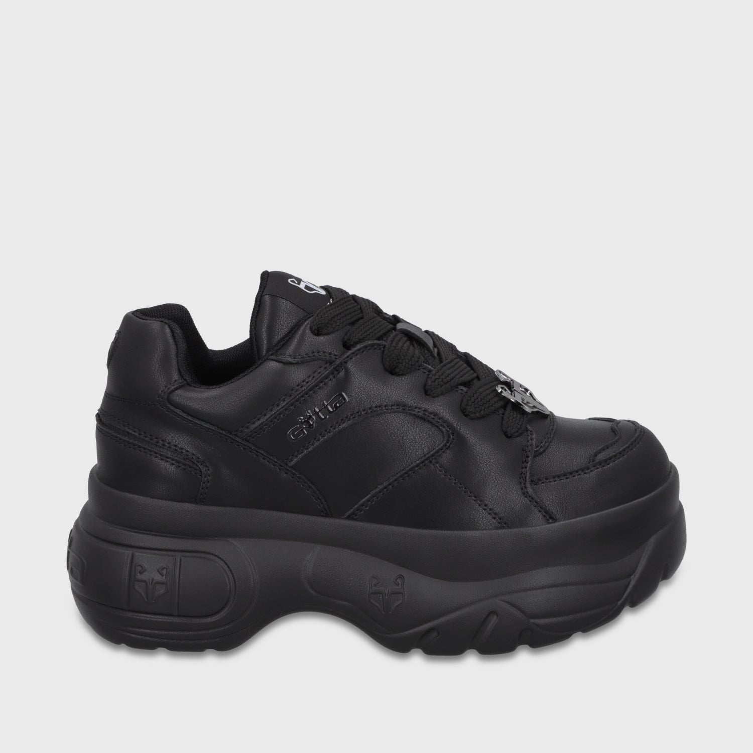 Zapatilla Plataforma Cuero Negra Mujer 9724A23