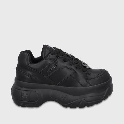Zapatilla Plataforma Cuero Negra Mujer 9724A23