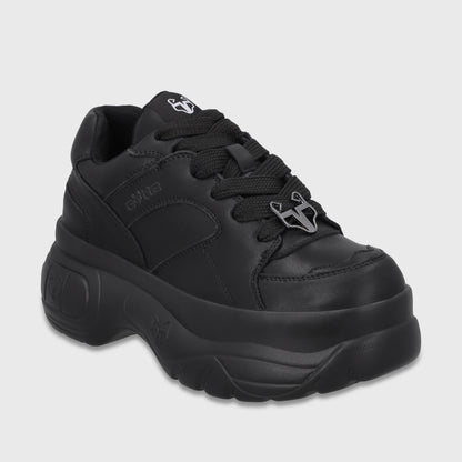 Zapatilla Plataforma Cuero Negra Mujer 9724A23