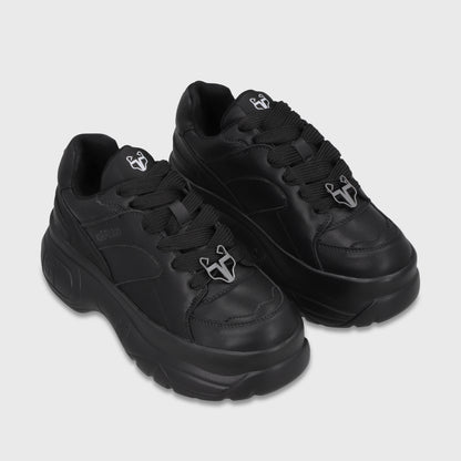 Zapatilla Plataforma Cuero Negra Mujer 9724A23