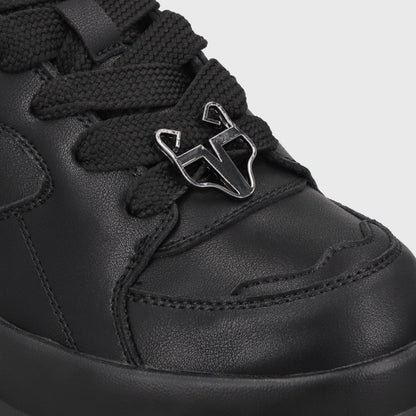 Zapatilla Plataforma Cuero Negra Mujer 9724A23
