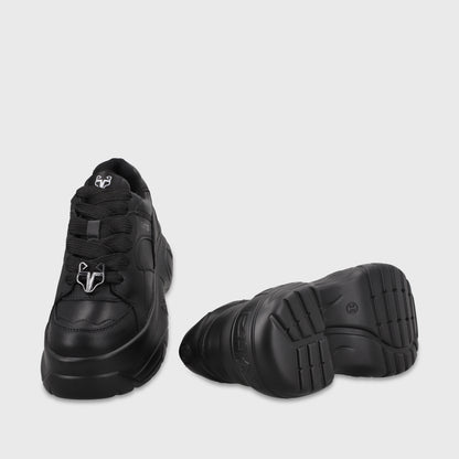 Zapatilla Plataforma Cuero Negra Mujer 9724A23
