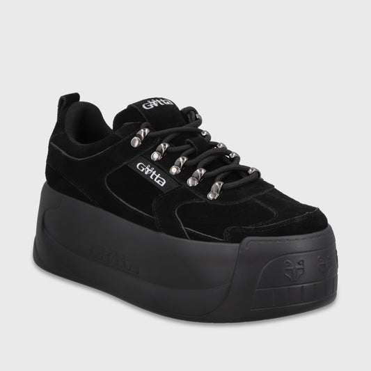 Zapatilla Cuero Plataforma Negra Mujer C732B