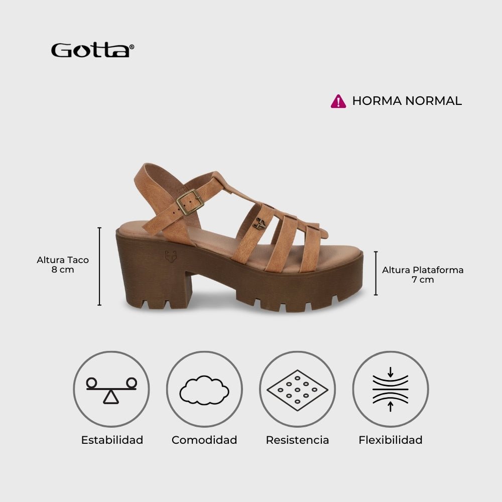 Sandalia Plataforma Camel Mujer 43023 - Gotta Chile