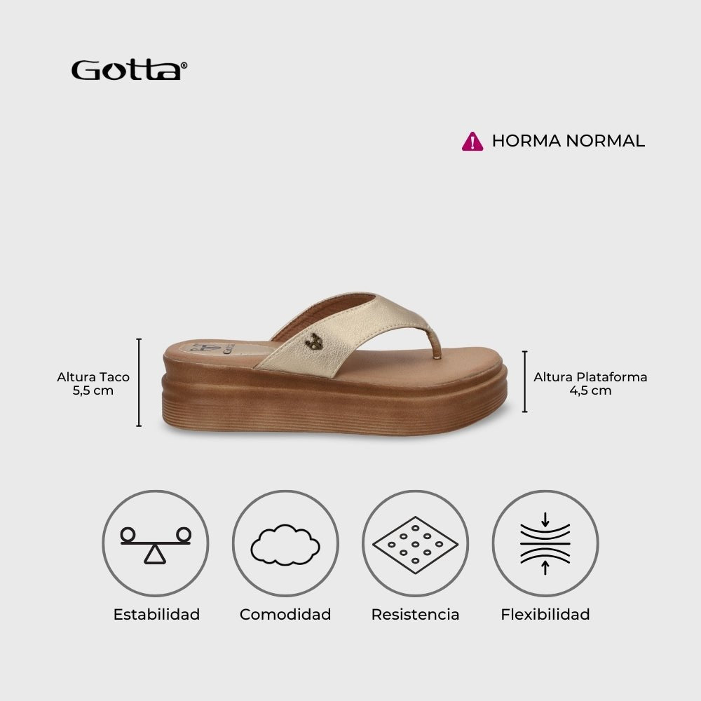 Sandalia Plataforma Dorada Mujer 43011 - Gotta Chile