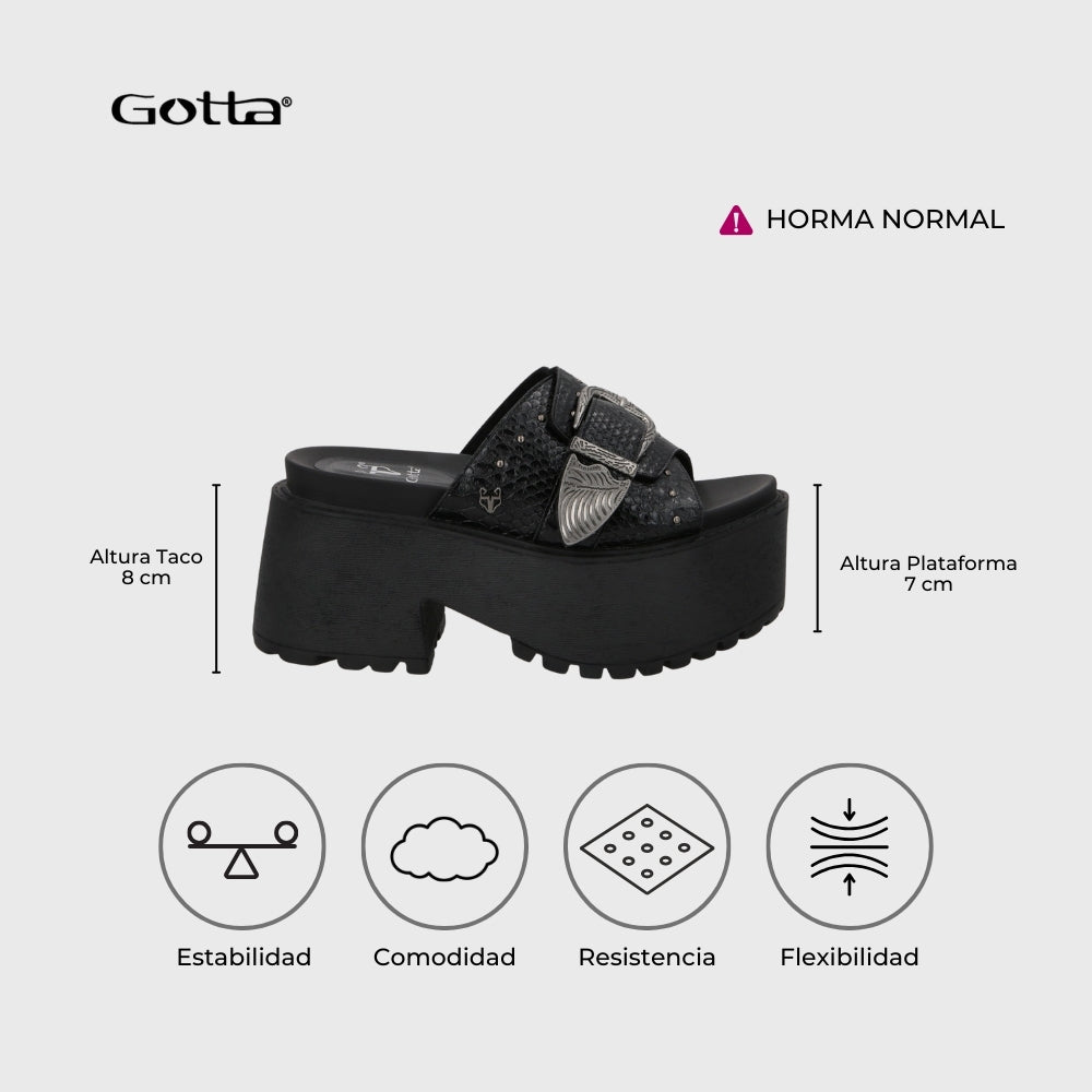 Sandalia Plataforma Negro Mujer 1567D - Gotta Chile