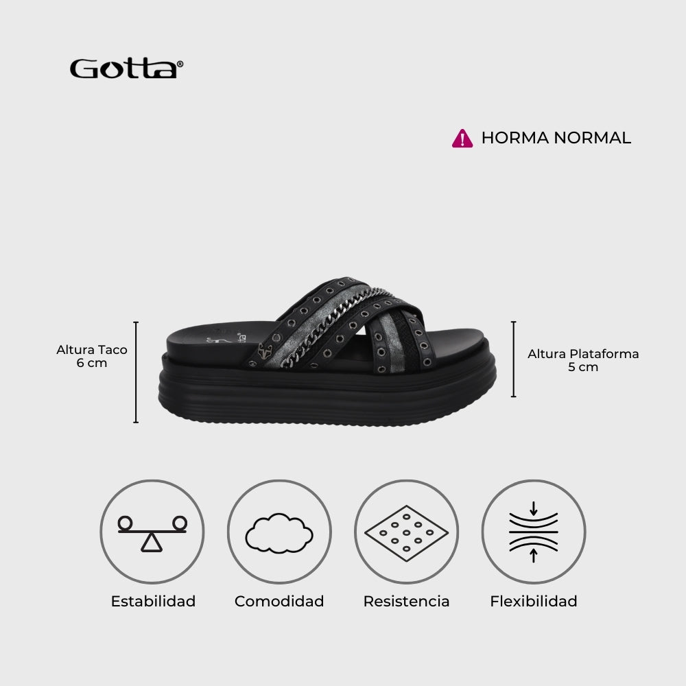 Sandalia Plataforma Negro Mujer 1571B - Gotta Chile
